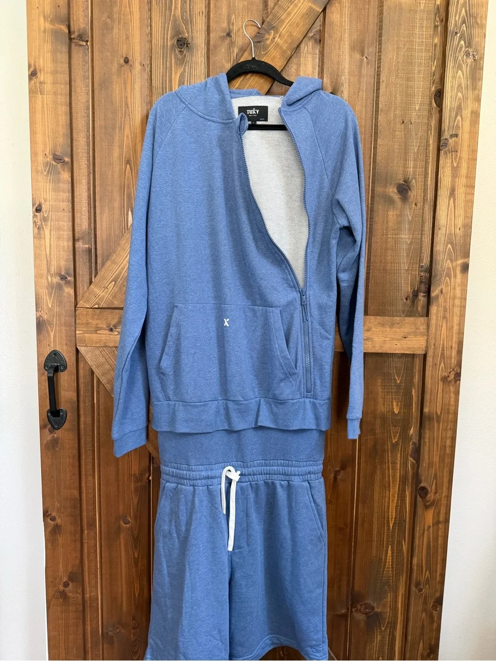 NWOT Tuxy The Summer Suit Jumpsuit Hoodie Loungewear Mens Sz LG Drawstring Blue